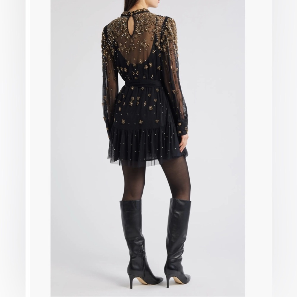 Farm Rio Black/Gold Embroidered Tulle Overlay Minidress - Picture 2 of 6